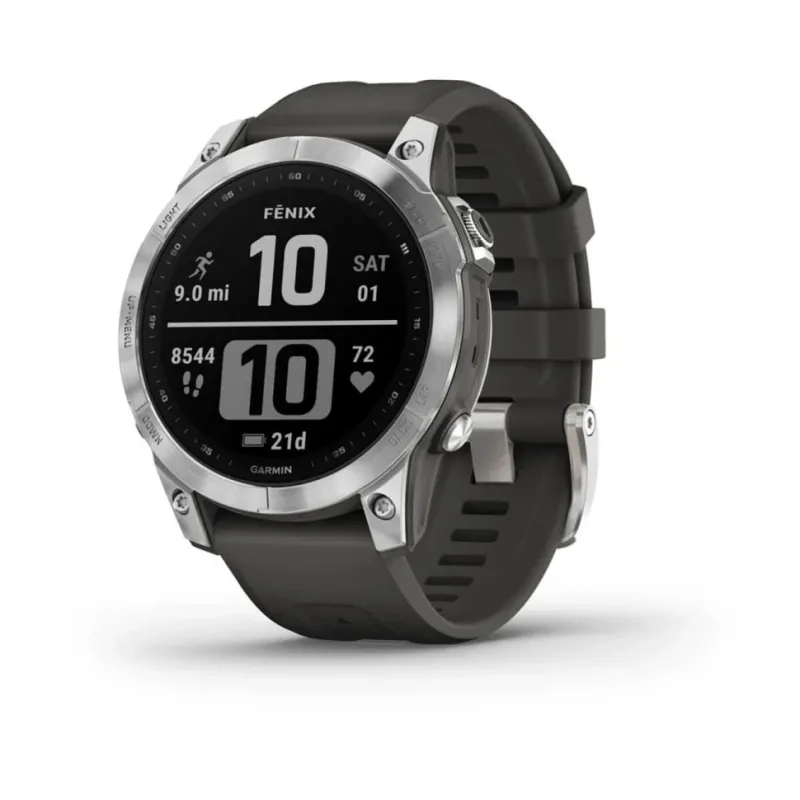 Смарт-часы Garmin Fenix 7, 47 мм, Bluetooth, Silver With Graphite Band, Серебристый с графитовым браслетом