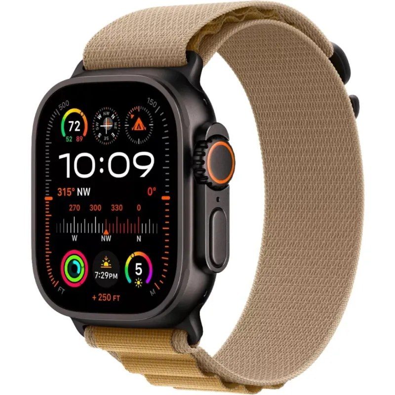 Смарт-часы Apple Watch Ultra 2 2024, 49 мм, LTE, Black Titanium Case with Tan Alpine Loop (S), черный титан с бежевым ремешком
