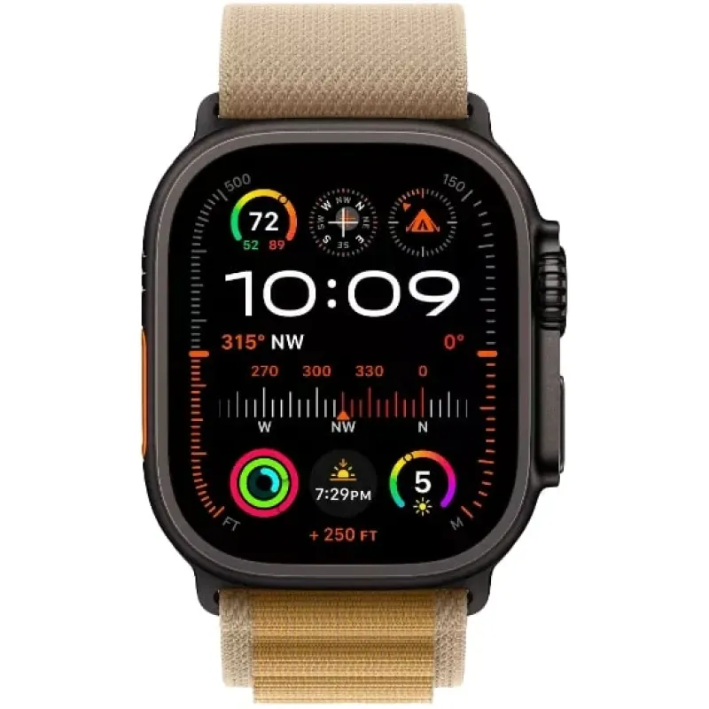 Смарт-часы Apple Watch Ultra 2 2024, 49 мм, LTE, Black Titanium Case with Tan Alpine Loop (S), черный титан с бежевым ремешком