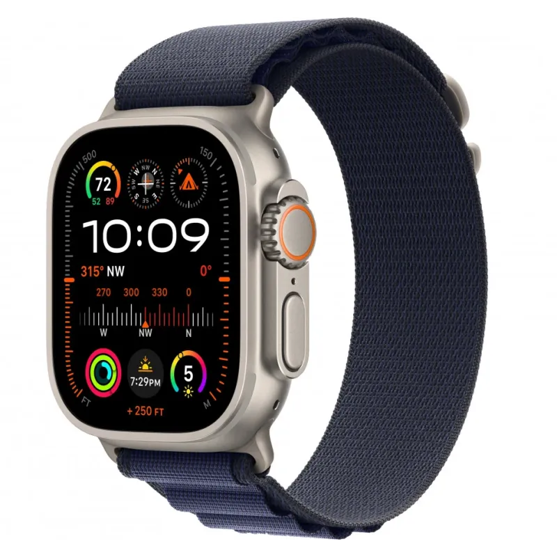 Смарт-часы Apple Watch Ultra 2, 49 мм, LTE, Natural Titanium, титановый корпус натурального цвета с ремешком Navy Alpine Loop (L)