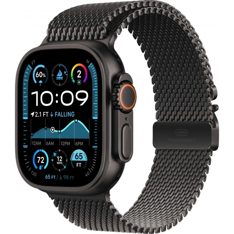 Смарт-часы Apple Watch Ultra 2 2024, 49 мм, LTE, Black Titanium Case with Black Titanium Milanese Loop (S), черный титан с черным титановым ремешком