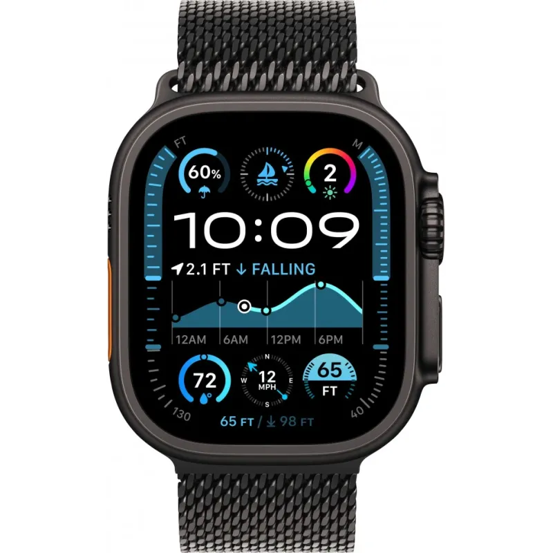 Смарт-часы Apple Watch Ultra 2 2024, 49 мм, LTE, Black Titanium Case with Black Titanium Milanese Loop (S), черный титан с черным титановым ремешком