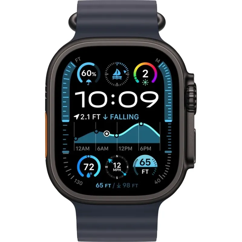 Смарт-часы Apple Watch Ultra 2 2024, 49 мм, LTE, Black Titanium Case with Navy Ocean Band, черный титан с темно-синим ремешком