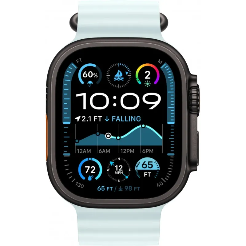 Смарт-часы Apple Watch Ultra 2 2024, 49 мм, LTE, Black Titanium Case with Ice Blue Ocean Band, черный титан с голубым ремешком