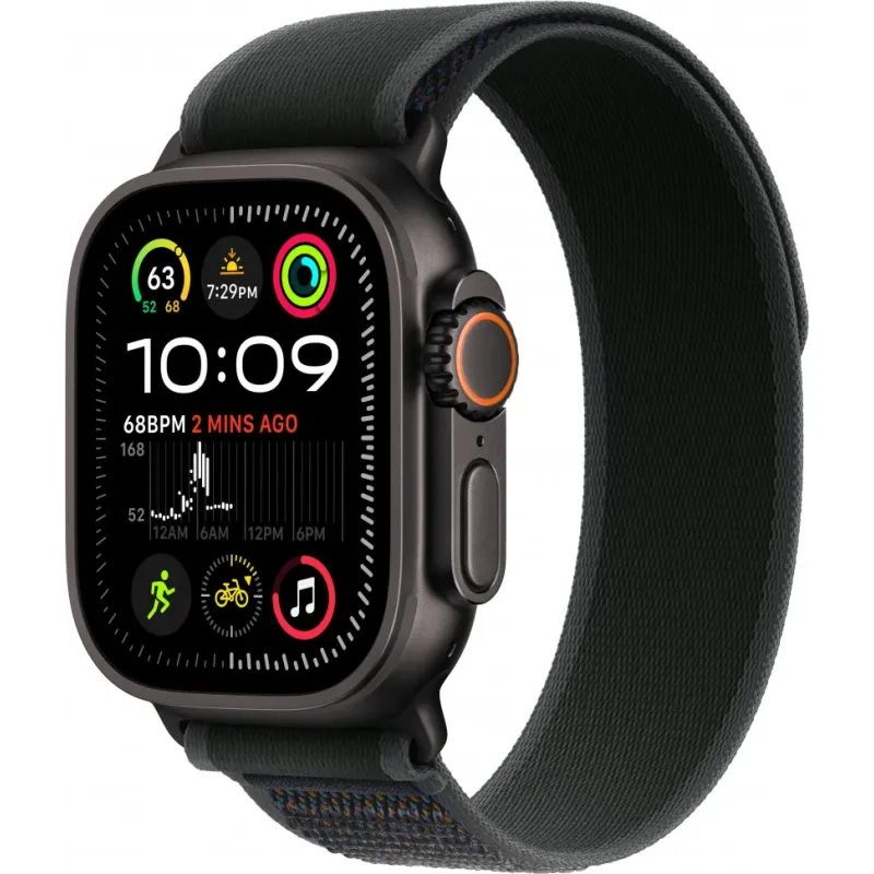 Смарт-часы Apple Watch Ultra 2 2024, 49 мм, LTE, Black Titanium Case with Black Trail Loop (S/M), черный титан с черным ремешком