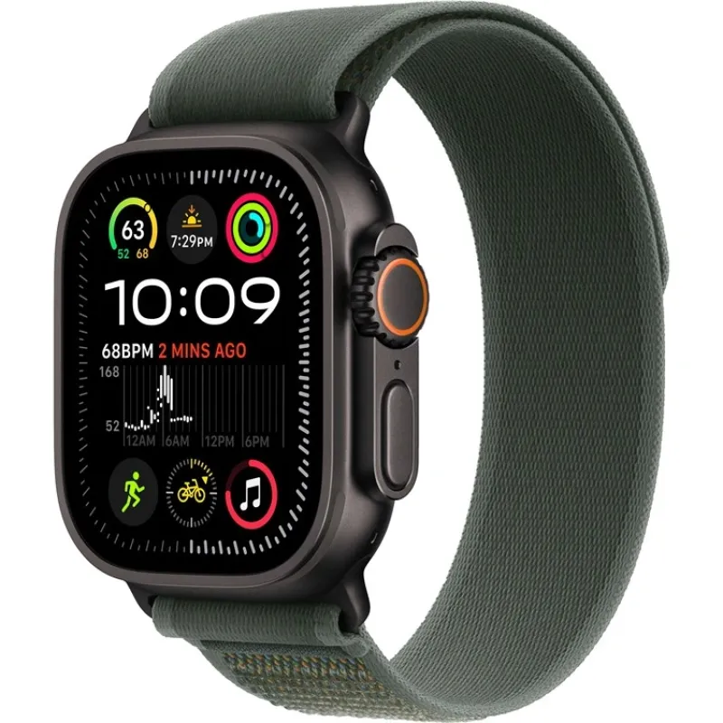 Смарт-часы Apple Watch Ultra 2 2024, 49 мм, LTE, Black Titanium Case with Green Trail Loop (S/M), черный титан с зеленым ремешком