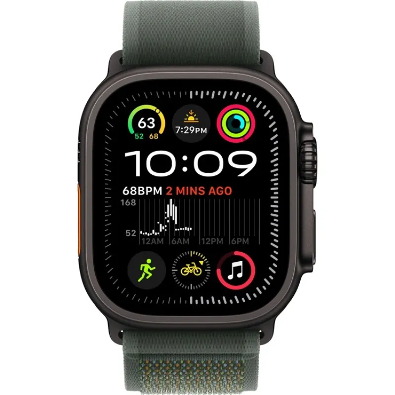 Смарт-часы Apple Watch Ultra 2 2024, 49 мм, LTE, Black Titanium Case with Green Trail Loop (S/M), черный титан с зеленым ремешком